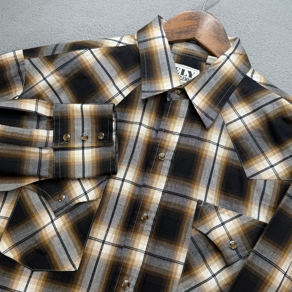 Ely Cattleman Western Shirt Mens Large Multicolor Plaid Snap Button Long Sleeve
